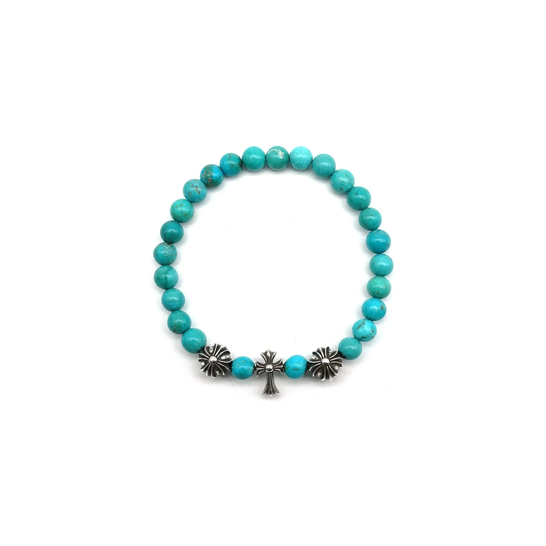 Ali Diamond chrome-hearts-6mm-turquoise-3-silver-beaded-cross-bracelet-3508207.webp