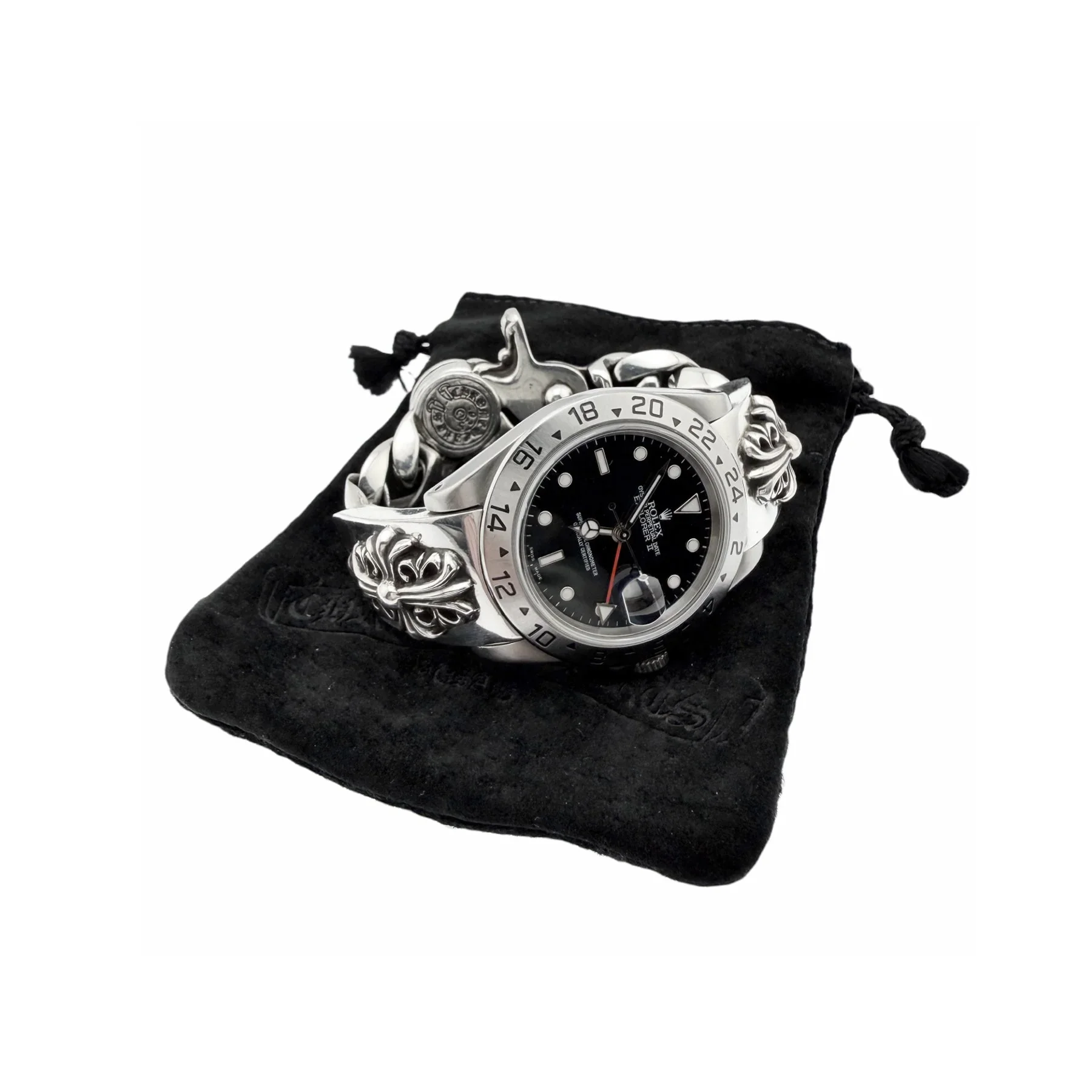 Ali Diamond chrome-hearts-rolex-black-dial-explorer-ii-lobster-clasp-keeper-watch-strap-1567313.webp