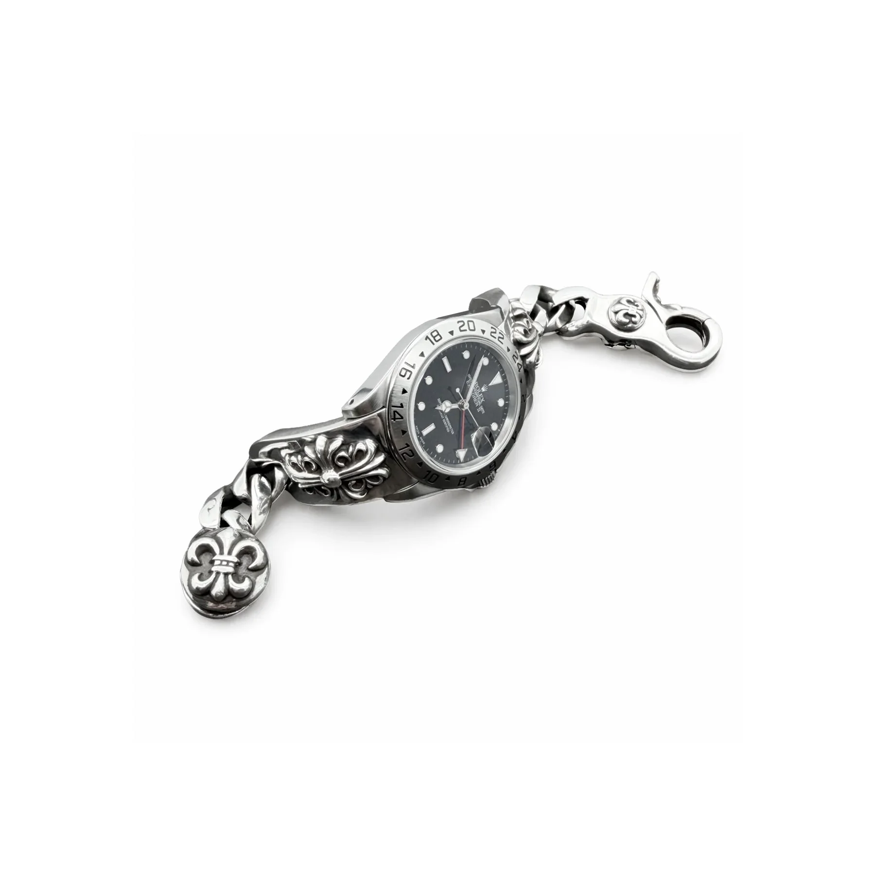 Ali Diamond chrome-hearts-rolex-black-dial-explorer-ii-lobster-clasp-keeper-watch-strap-2666628.webp