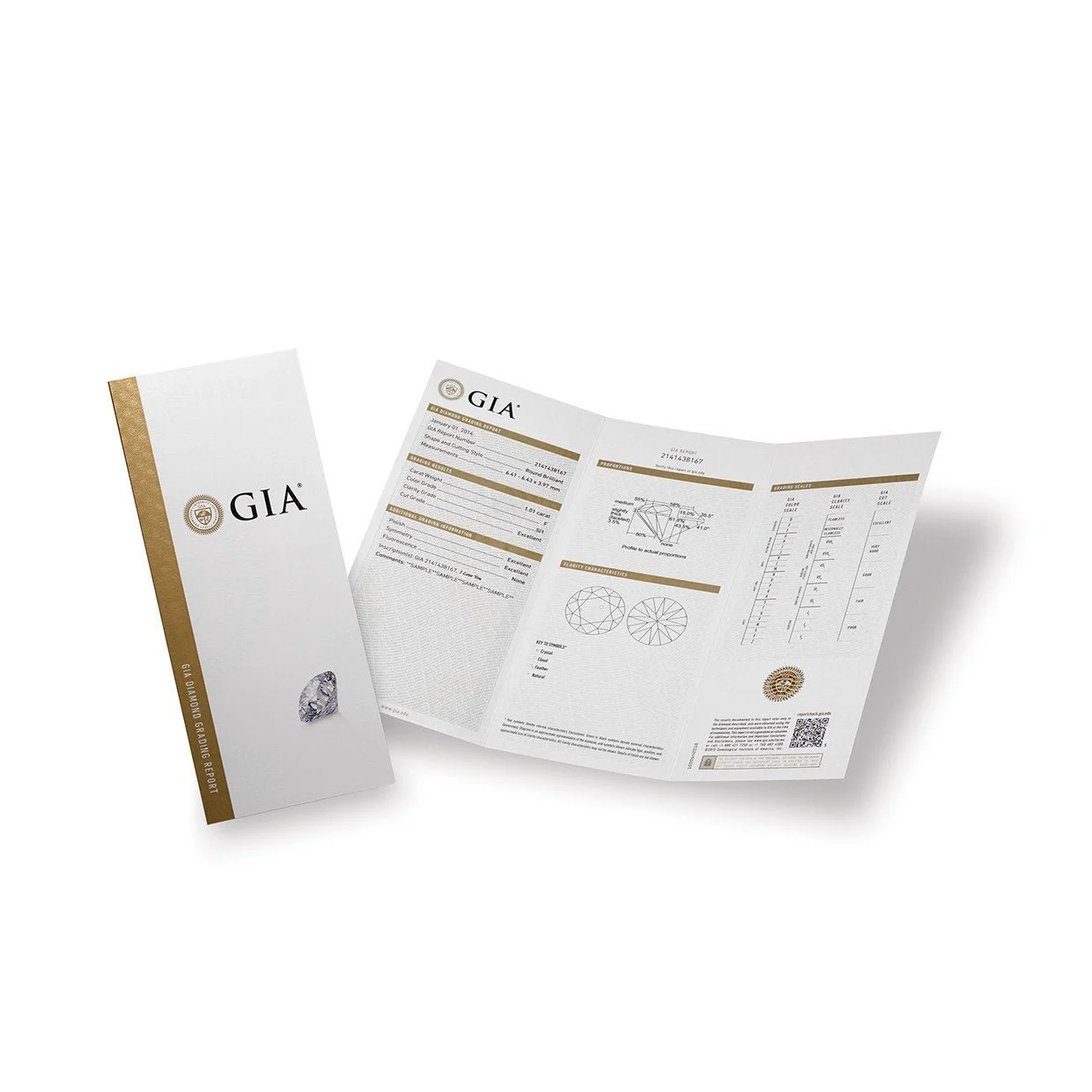 GIA diamond grading report with brochure.