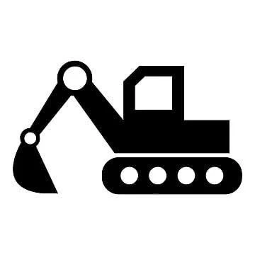 Black and white icon of an excavator or backhoe construction machine.