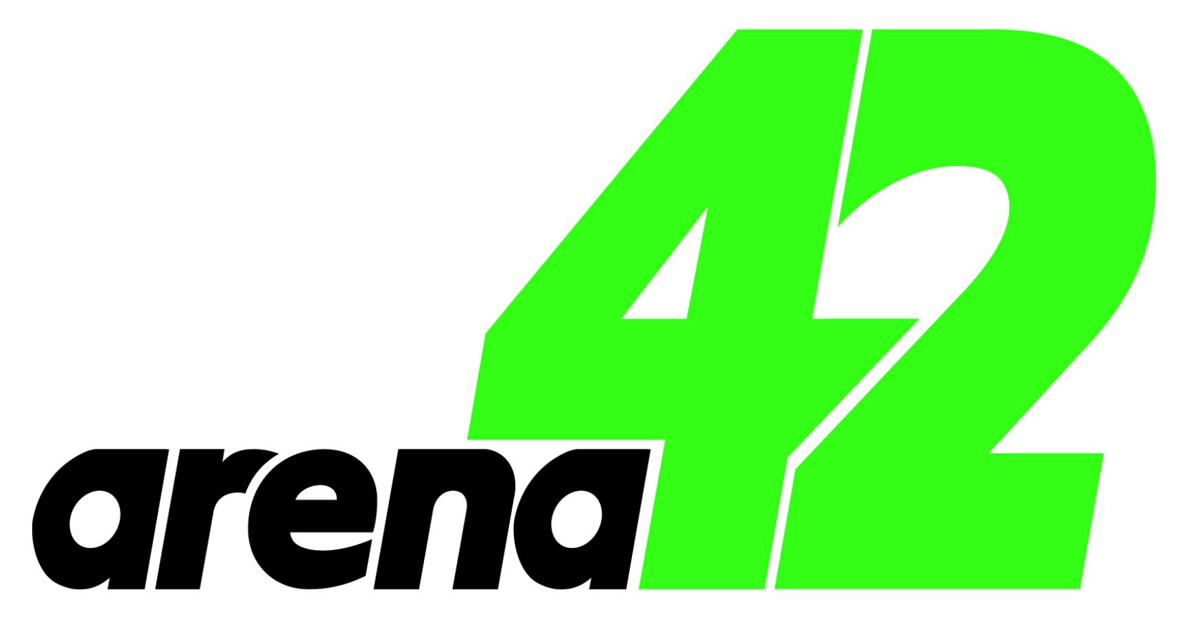 Logo of Arena 42 with the brand name in black lowercase letters and a large green number 42 behind it.