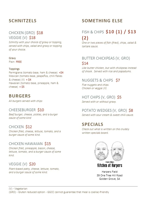 Menu for Grum and Tubby's Kitchen at Harpers