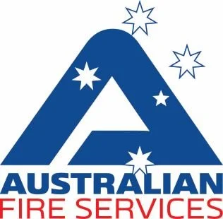 Logo of Australian Fire Services featuring a stylized blue mountain with white stars and the text 'AUSTRALIAN FIRE SERVICES' in blue and red.