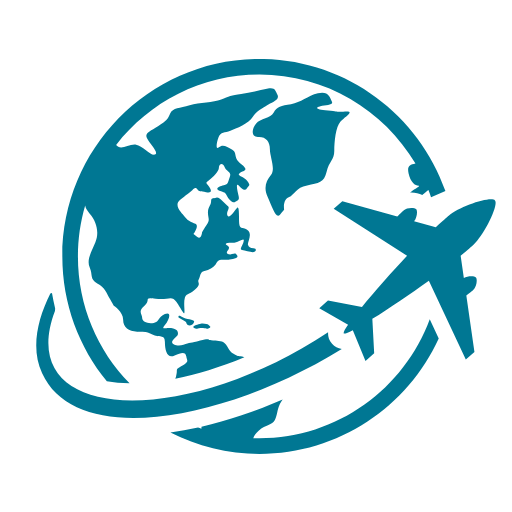 Graphic of globe with plane flying above