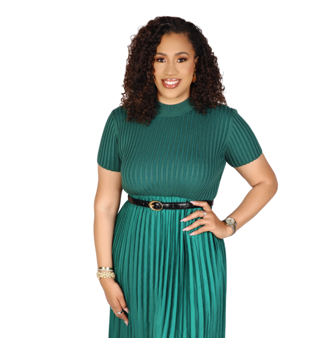 Portrait of Mariana Mergerson in emerald green dress