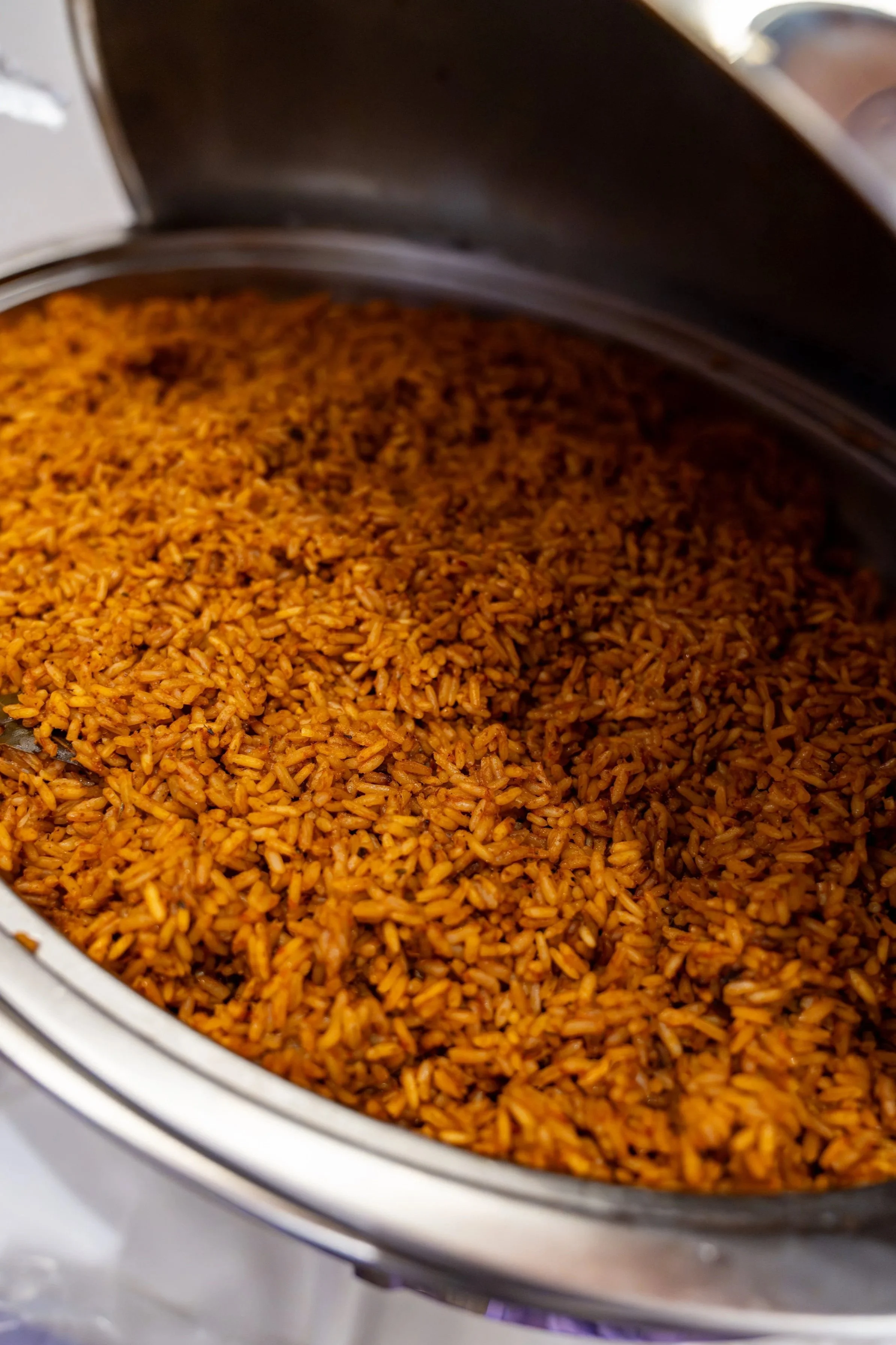 Photo of Jollof rice in a chafing dish