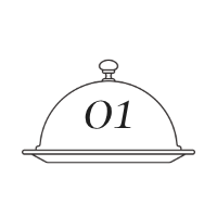 Icon of a cloche serving dish with '01' on it, representing food or a meal