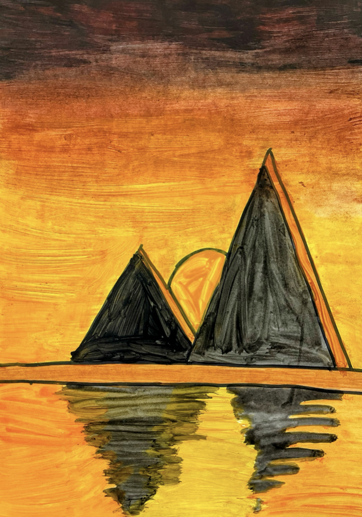 ‘Pyramids’
Acrylic paint and pen on paper
59.4cm x 42cm