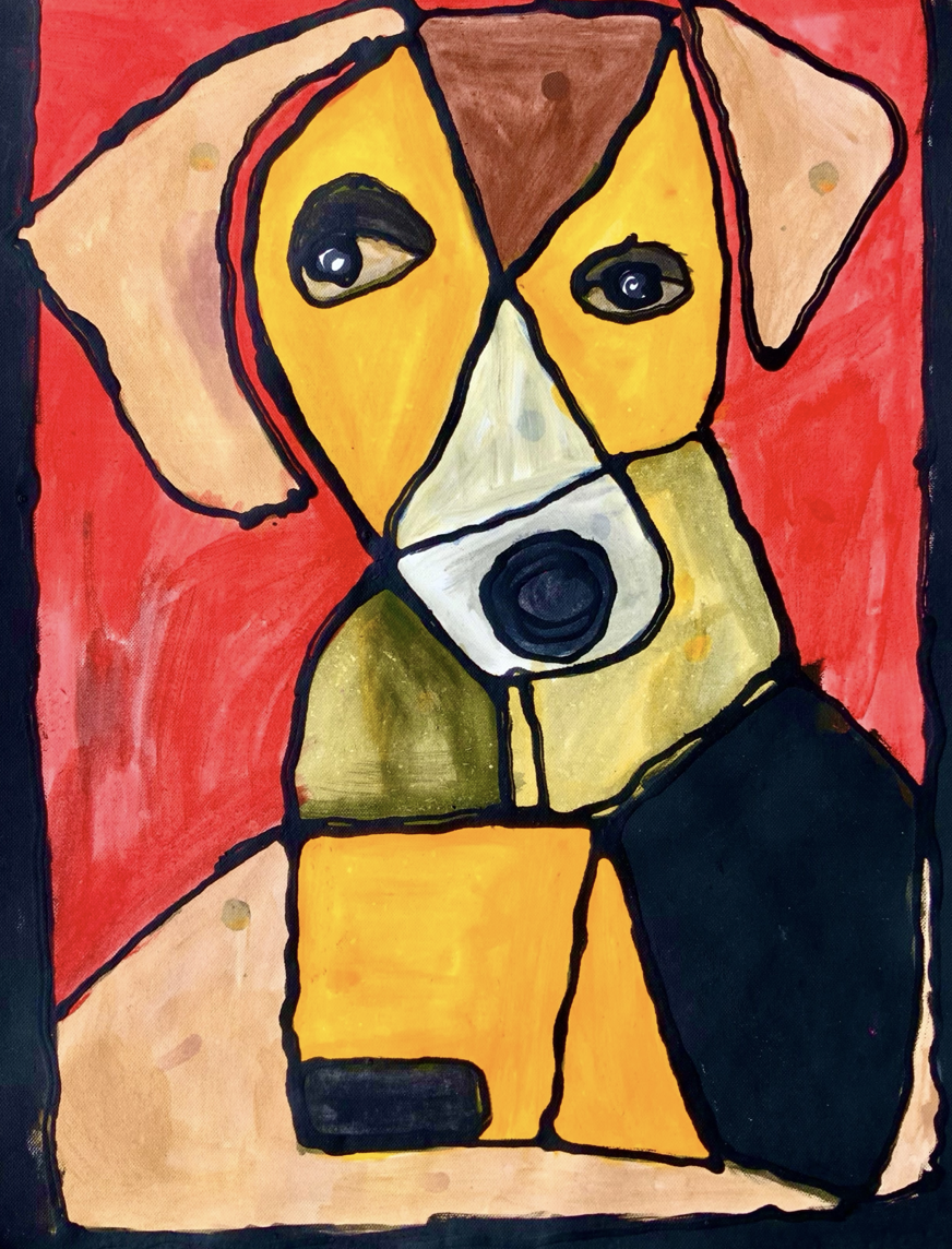 ‘Cubism Dog’
Acrylic paint on paper
42cm x 59.4cm