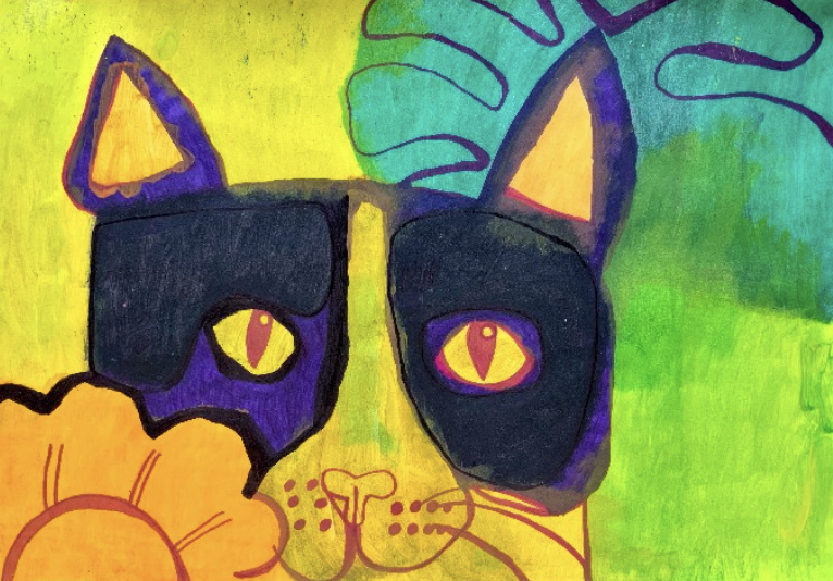 ’Cat and Foliage’
Acrylic paint and Pen on paper
42cm x 59.4cm