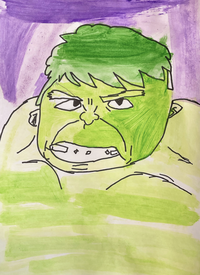 ‘The Hulk’  
Acrylic paint and pen on paper  42cm x 29.7cm

