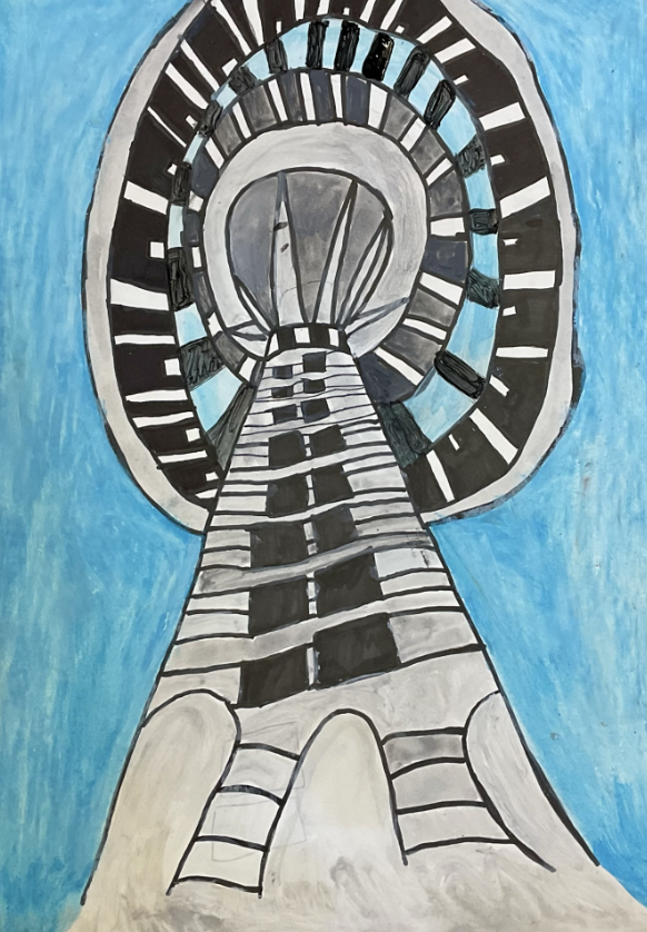 ‘Sky Tower From Below’
Acrylic and pen on paper
42cm x 29.7cm