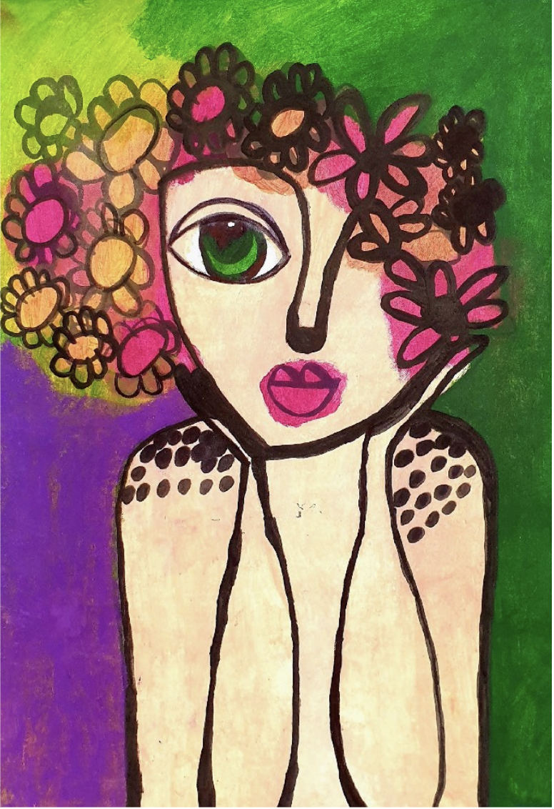 ‘Flower Child’
Acrylic paint and Pen on paper
59.4cm x 42cm