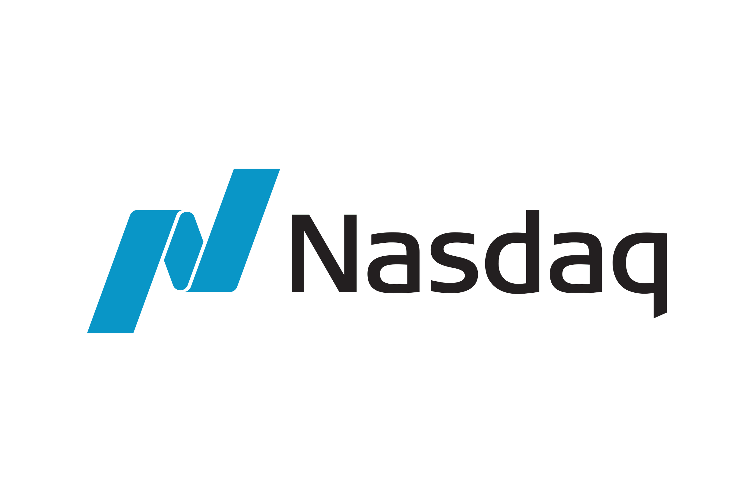 The NASDAQ logo with a stylized blue arrow and black text on a transparent background.