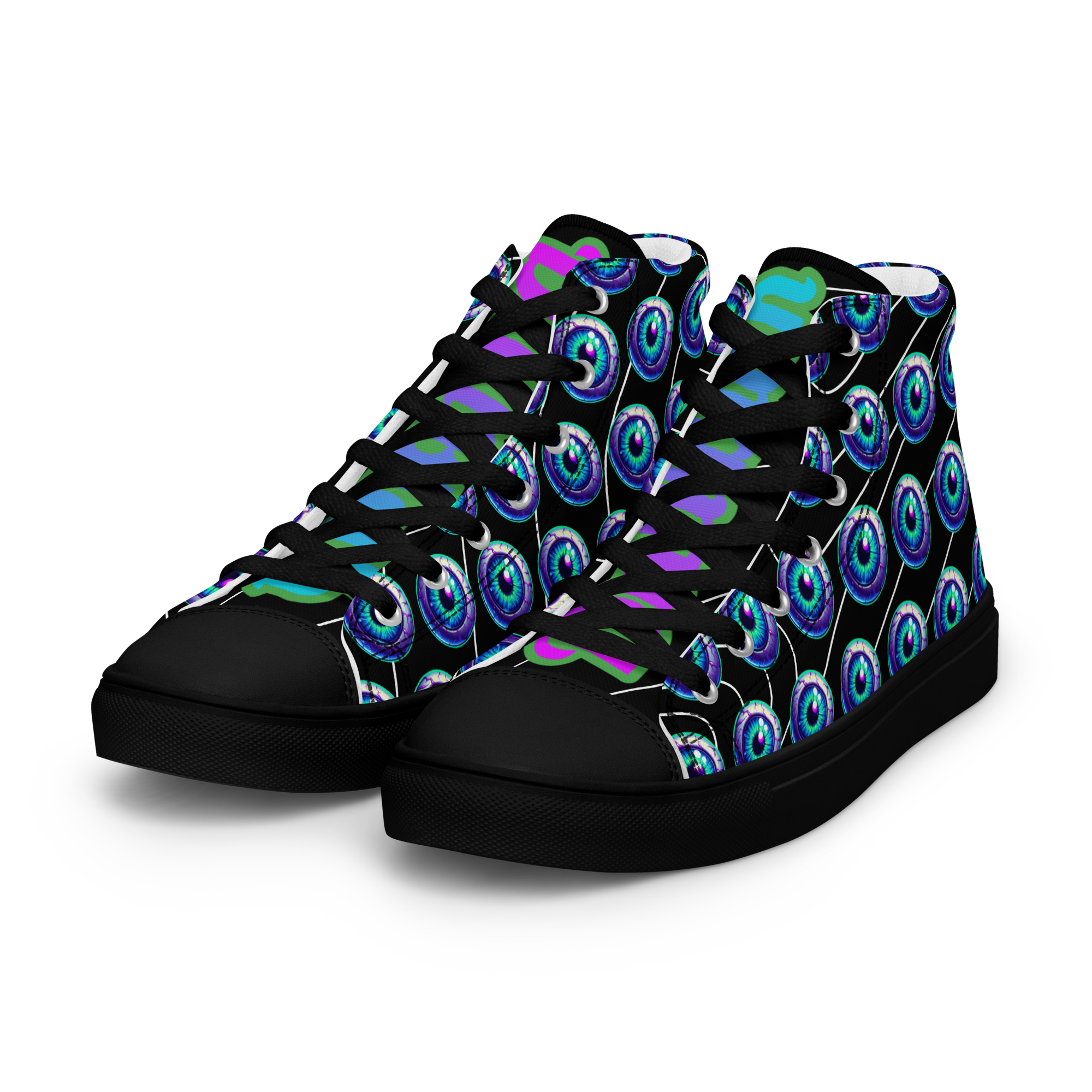 A mellow look with an aggressive stare. These high-tops combine everyday durability with an all-over eye print, offering a clean silhouette that lets everyone know you see right through the noise.