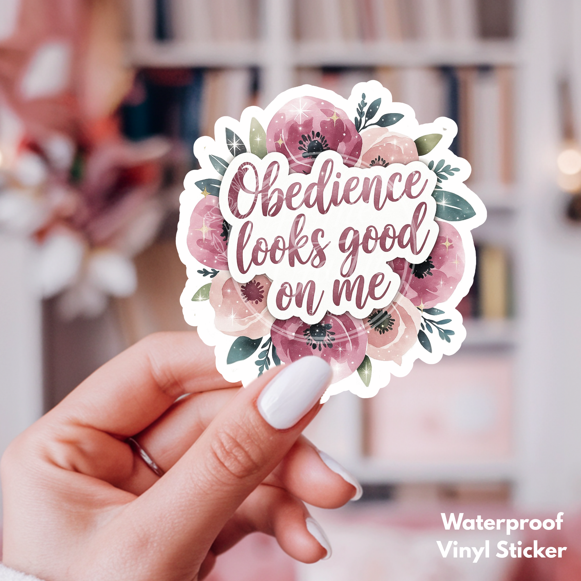 Obedience Christian Sticker | Floral Bible Verse Vinyl Sticker | Waterproof Decal for Bible Journal, Laptop & Water Bottle