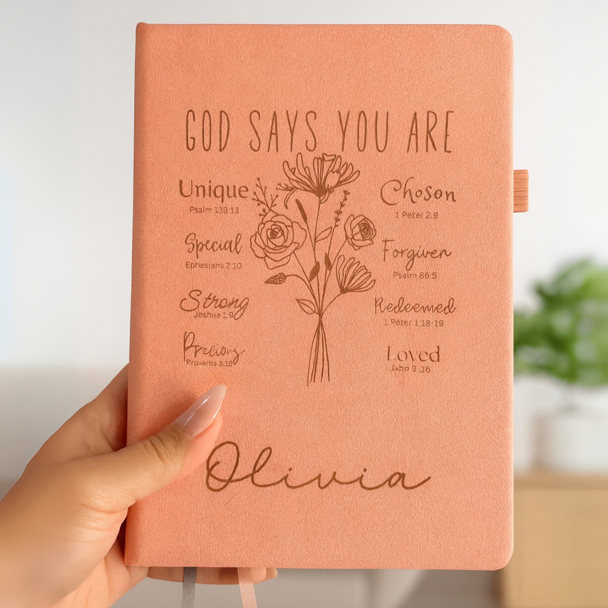 God says You are Custom Journal - Personalized Christian Gift - Bible Verse Religious Notebook - Custom Birth Month Flower - Friend Birthday or Graduation Gift