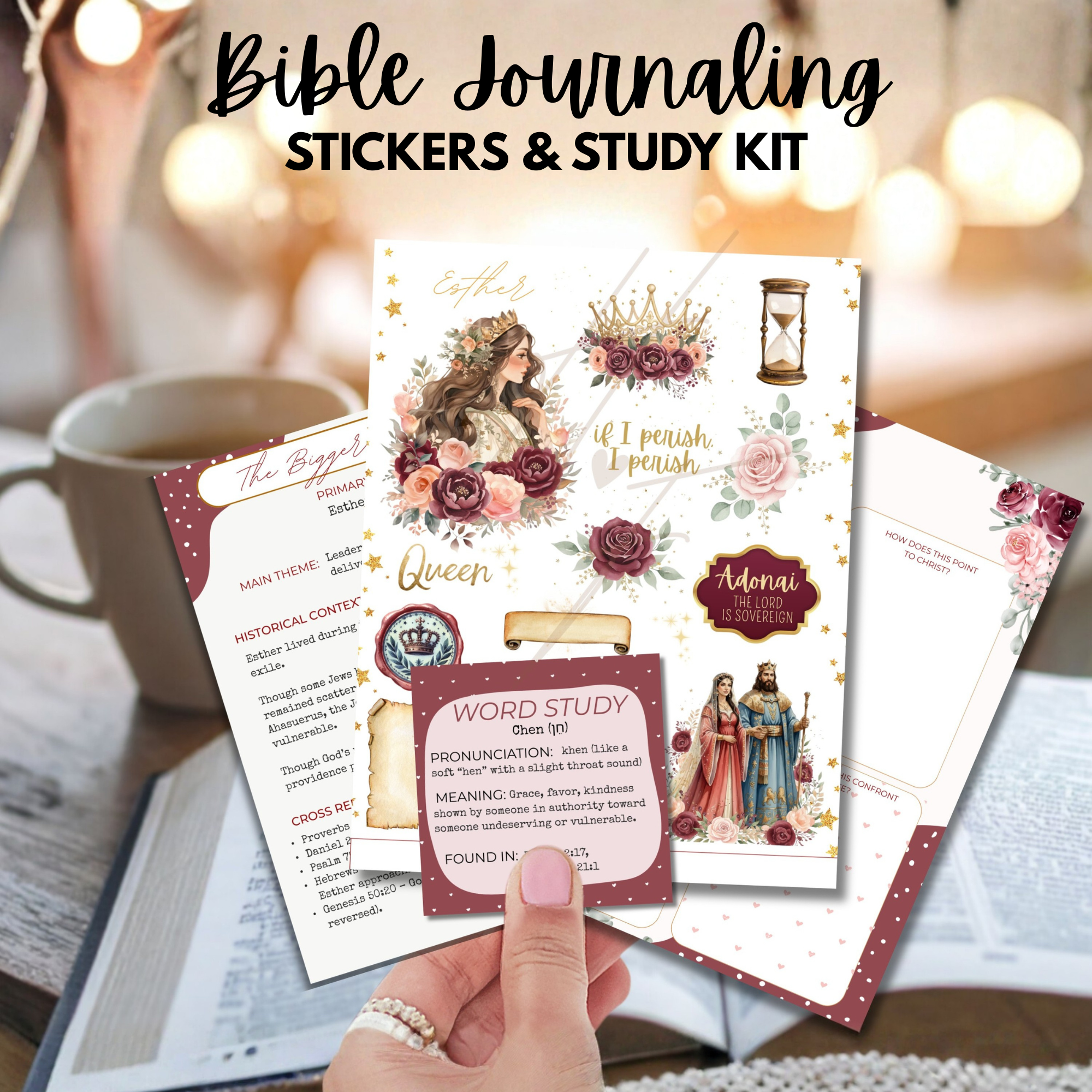 Esther Bible Journaling Sticker Sheet - Christian Faith Stickers Women of the Bible - Scrapbooking Scripture Kit - Bible Study Tools