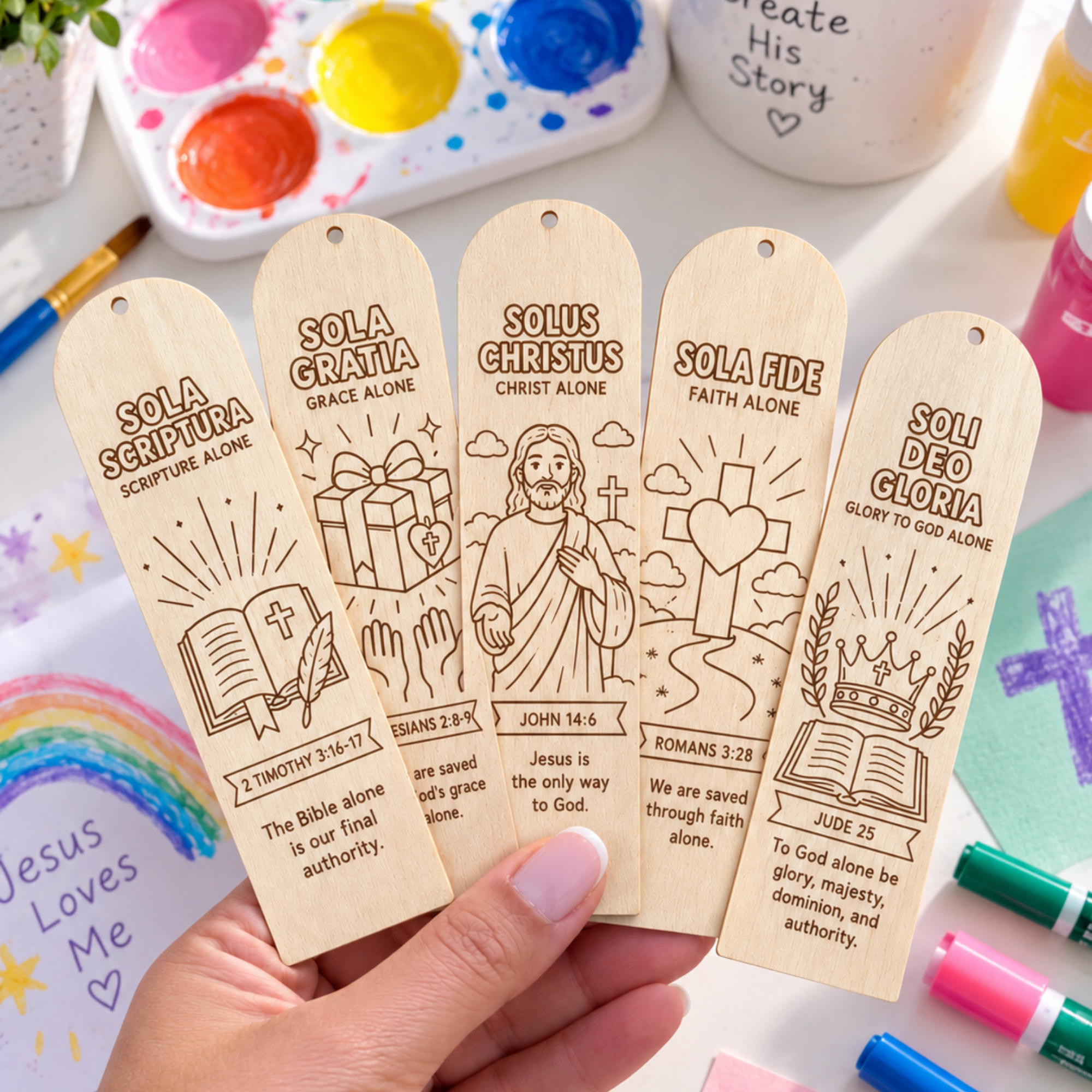 Children's Church Activity - Five Solas Reformation Day Craft - Bible Coloring Homeschool Activity - Protestant Reformation Church History Gift