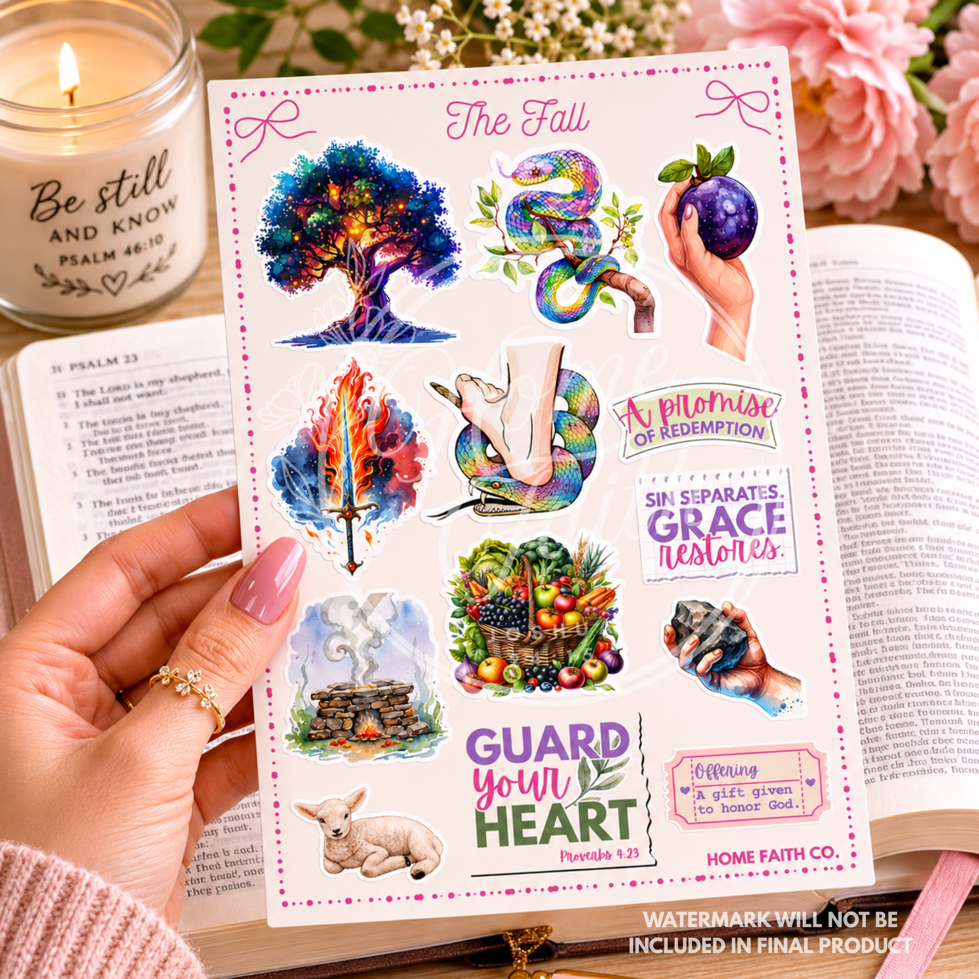 Genesis 3 Bible Journaling Sticker Sheet - Adam and Eve Tip Ins - Bible Study Inserts - Garden of Eden Scrapbooking - Ephemera Journaling Kit