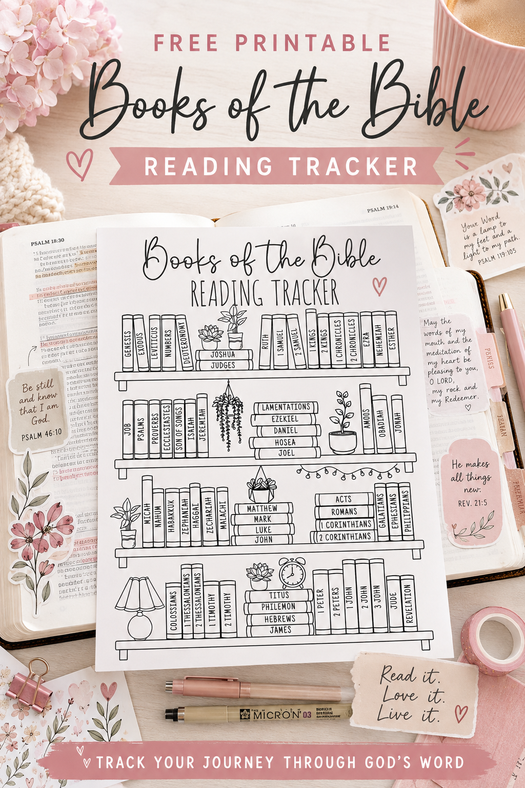 FREE Bible Reading Tracker Printable Book of the Bible Reading Checklist | Christian Bible Study & Journaling Printable PDF