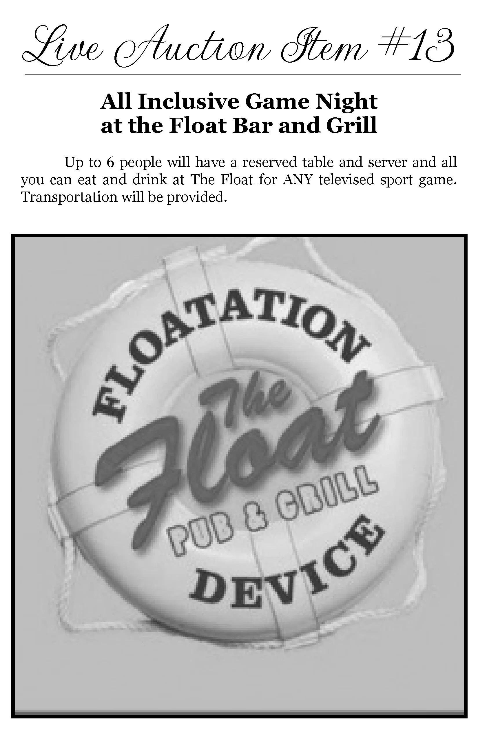 A flyer advertising a live auction event for a food and grill restaurant with a Halloween theme, featuring a black-and-white image of a spooky ghost food item and event details.