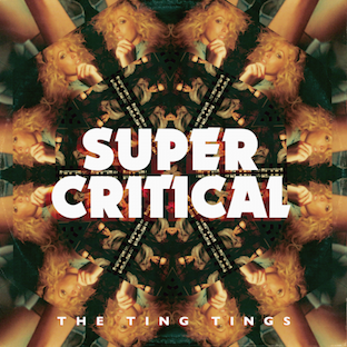 Album cover for Super Critical by The Ting Tings, featuring multiple mirrored images of a woman with curly blonde hair holding a microphone.