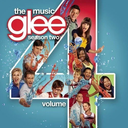 Cover art for the TV show Glee, season two, volume one, featuring cast members with colorful paint splashes and the Glee logo.