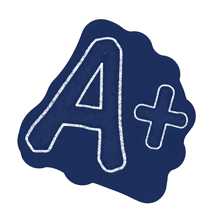 Blue background with white outline of the letter A and plus sign.