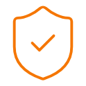 A shield icon with a checkmark in the center, outlined in orange.