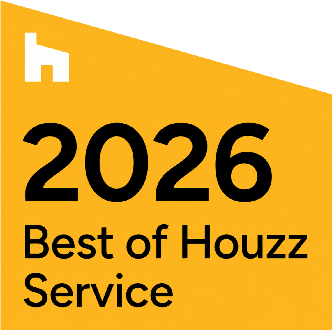 An award or badge with a yellow and black design, featuring the text '2026 Best of Houzz Service'.