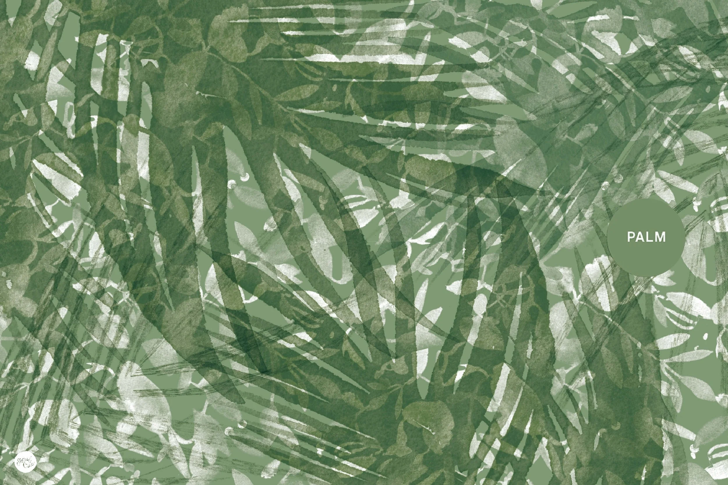 Coastal-inspired surface pattern featuring tropical shadow forms and ocean-inspired colours for homewares and products.