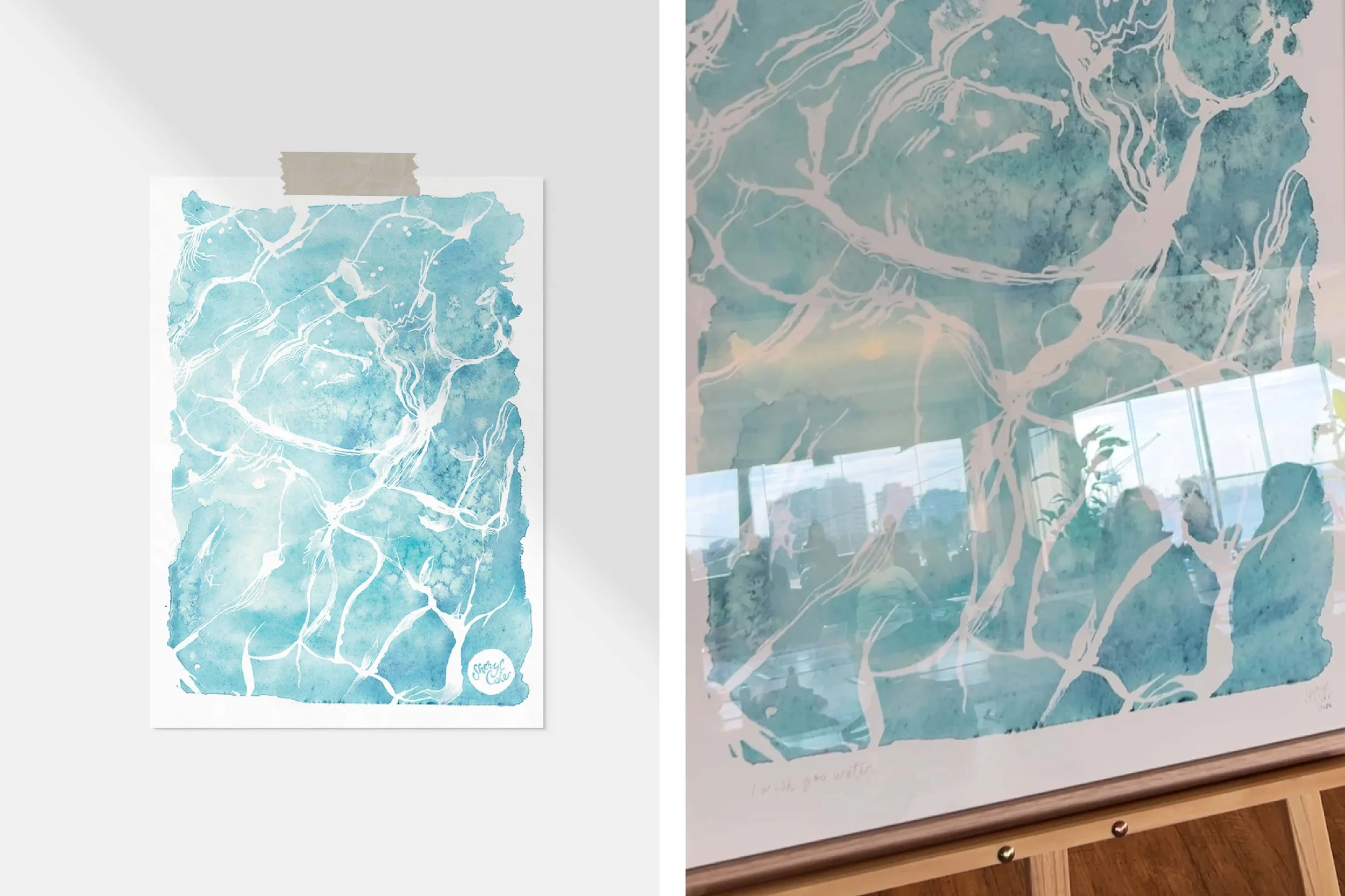 Watercolour wellness illustration created for Yacht Club Yoga inspired by water, movement, and blue mind principles.