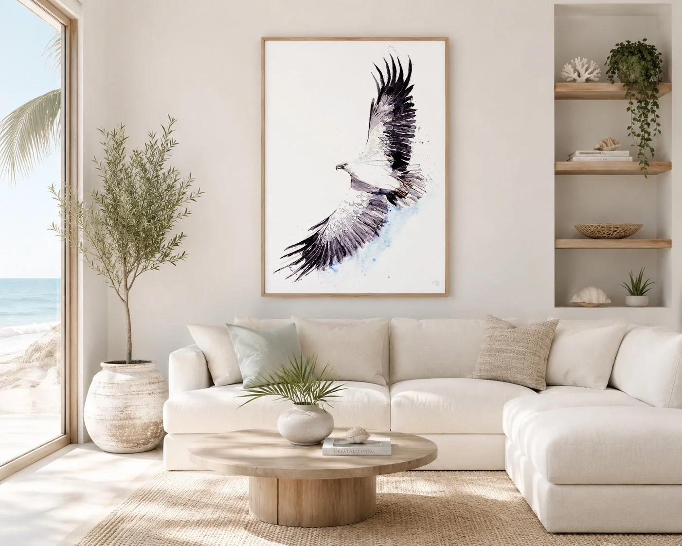 Hand-painted Australian White-bellied sea eagle illustrations created in pencil and watercolour as part of an illustrated feathered friends collection.
