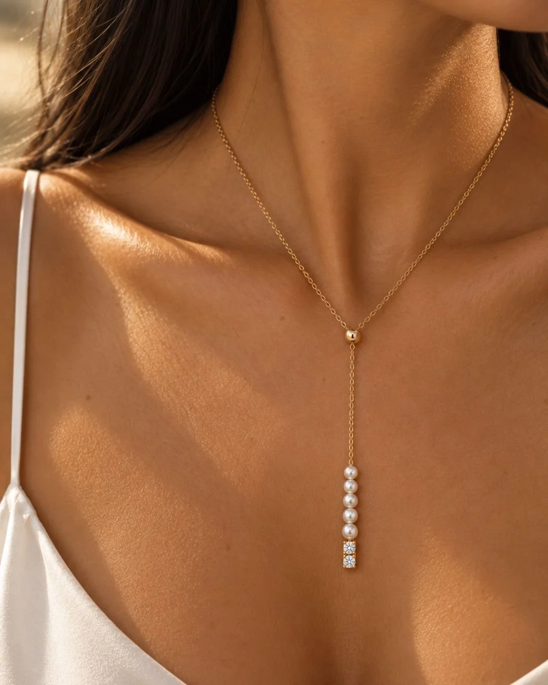 Pearls, with a little direction.
Akoya pearls and diamonds, suspended from an 18K gold Y-necklace.