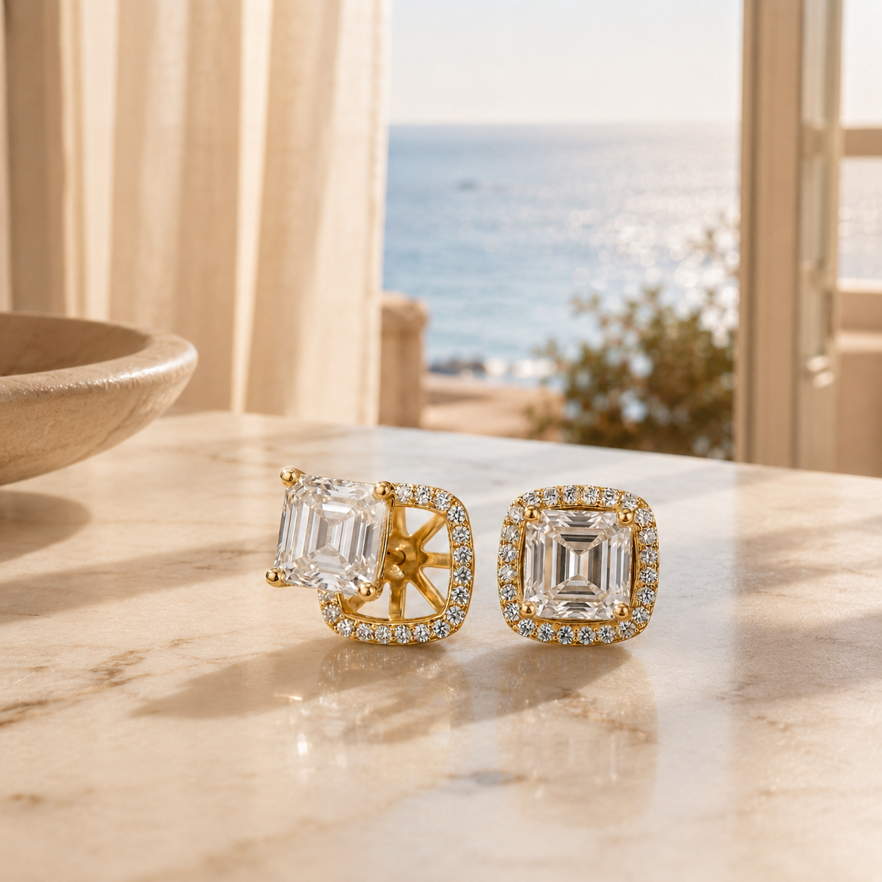 The Princess cut studs with diamond jackets