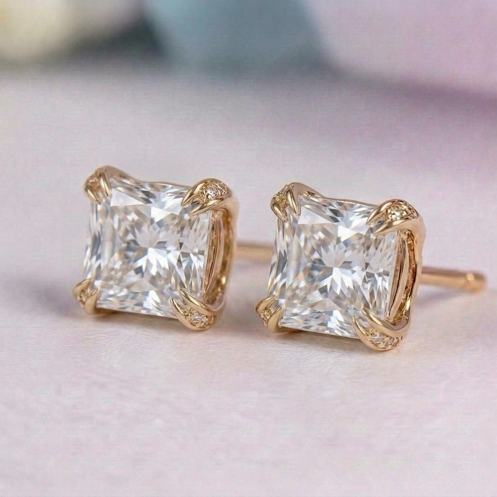Princess cut diamond studs