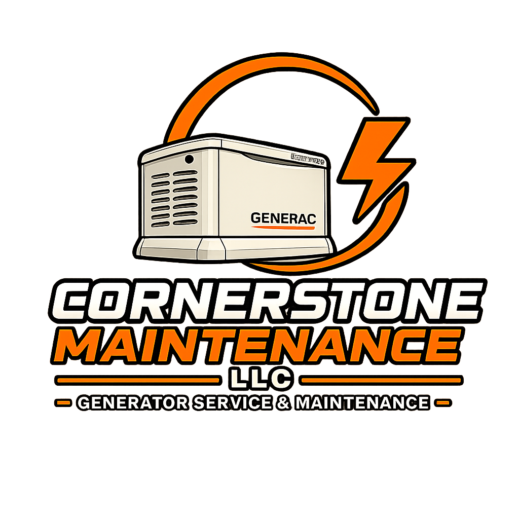 Logo for Cornerstone Maintenance LLC featuring a generator and a lightning bolt.