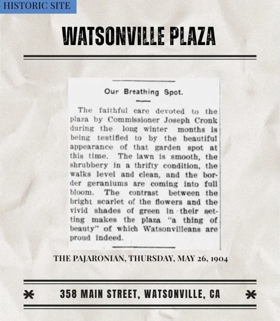 Public spaces are the living room of the city.

Watsonville Plaza is considered the heart of the city where generations have gathered and fostered community connections all within the small 1.4 acre park. Located in the center of downtown Watsonville
