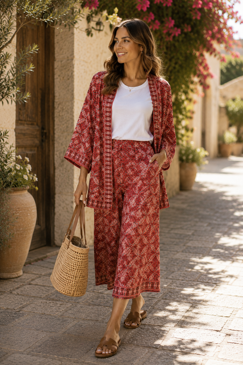 Max Studio NWT 2-Piece Printed Kimono & Wide Leg Pant Set | Size Small | MSRP $195