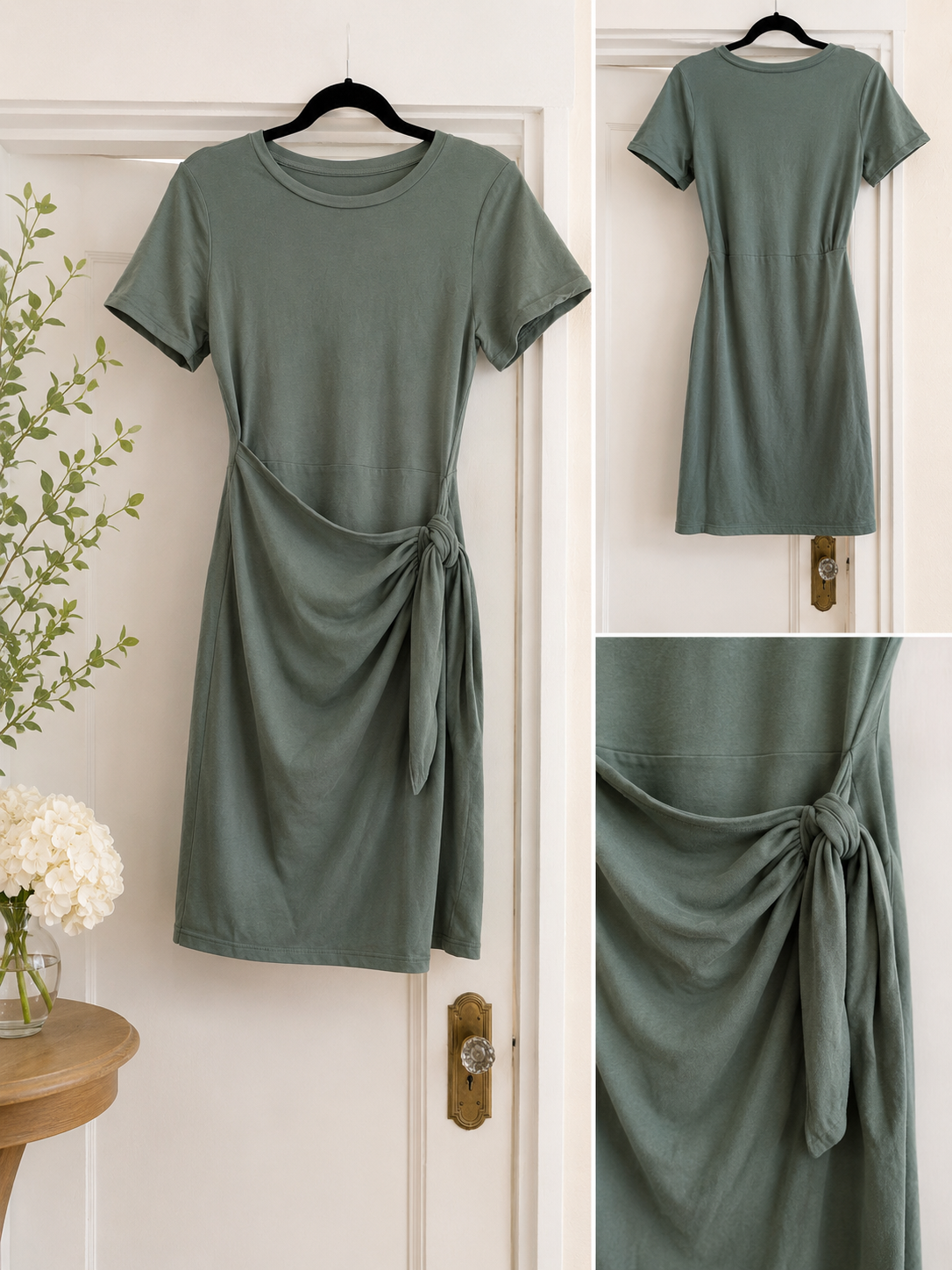 A New Day Sage Green Faux Wrap Knit Dress – Size Small