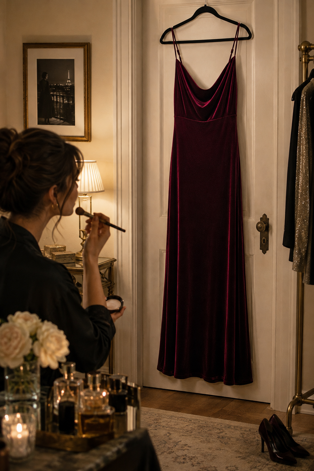 Lulus Wine Velvet Cowl Neck Maxi Dress — Size M