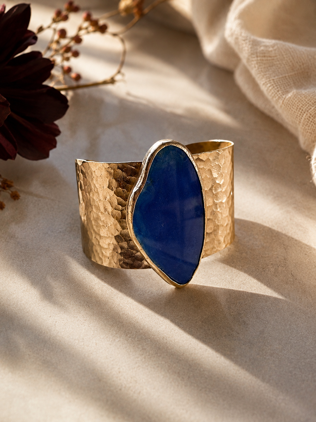 Hammered Cuff Bracelt with Blue Stone.PNG