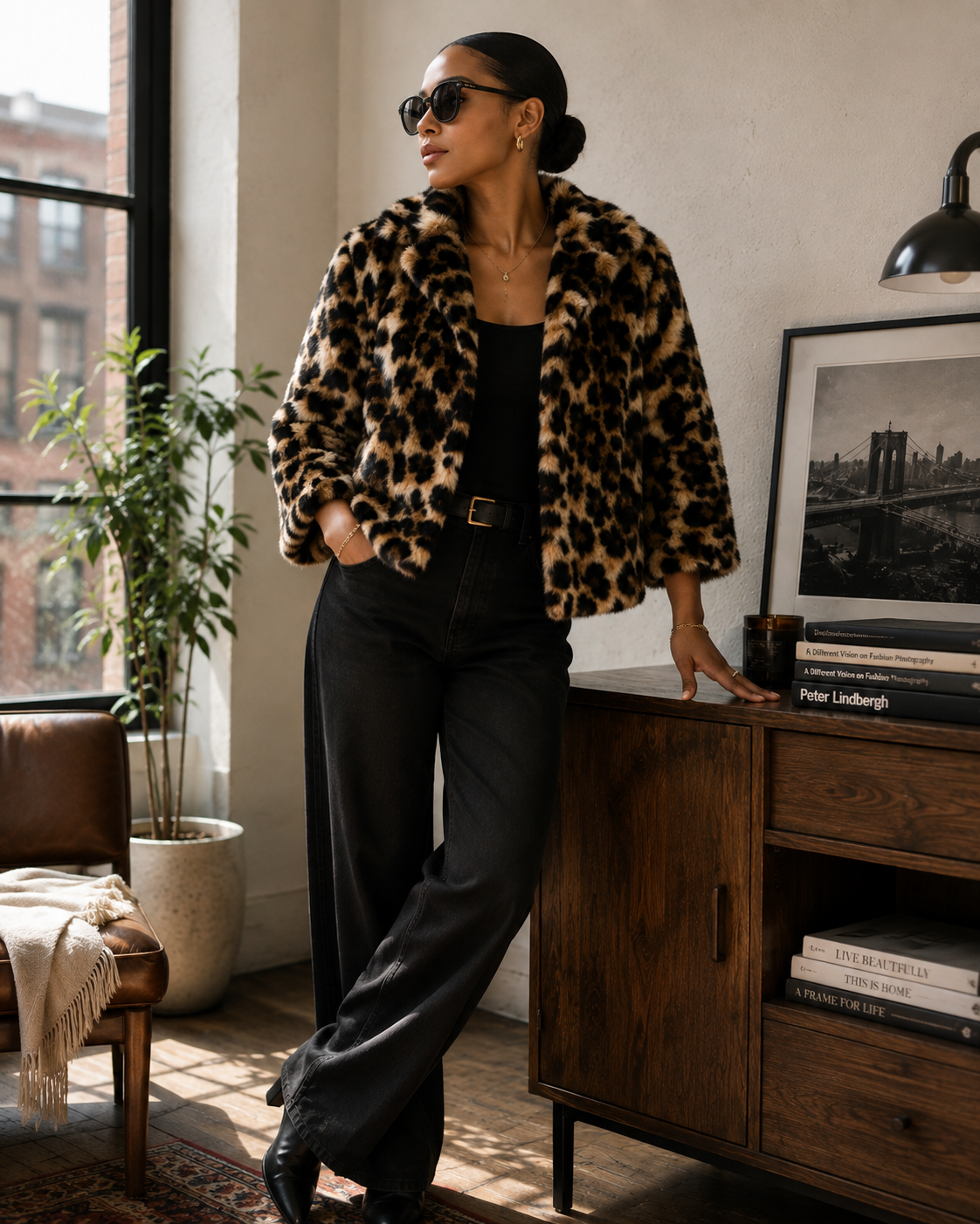 Chico’s Black Label Leopard Faux Fur Cropped Jacket – Size 2 NWT