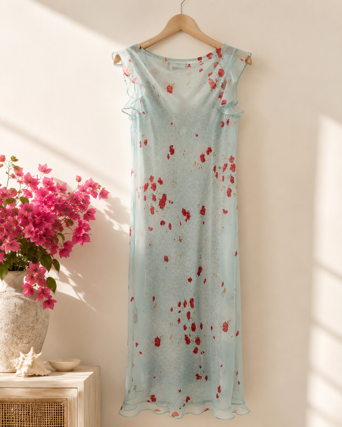 Carole Little Aqua Floral Sheer Overlay Midi Dress | Size 6