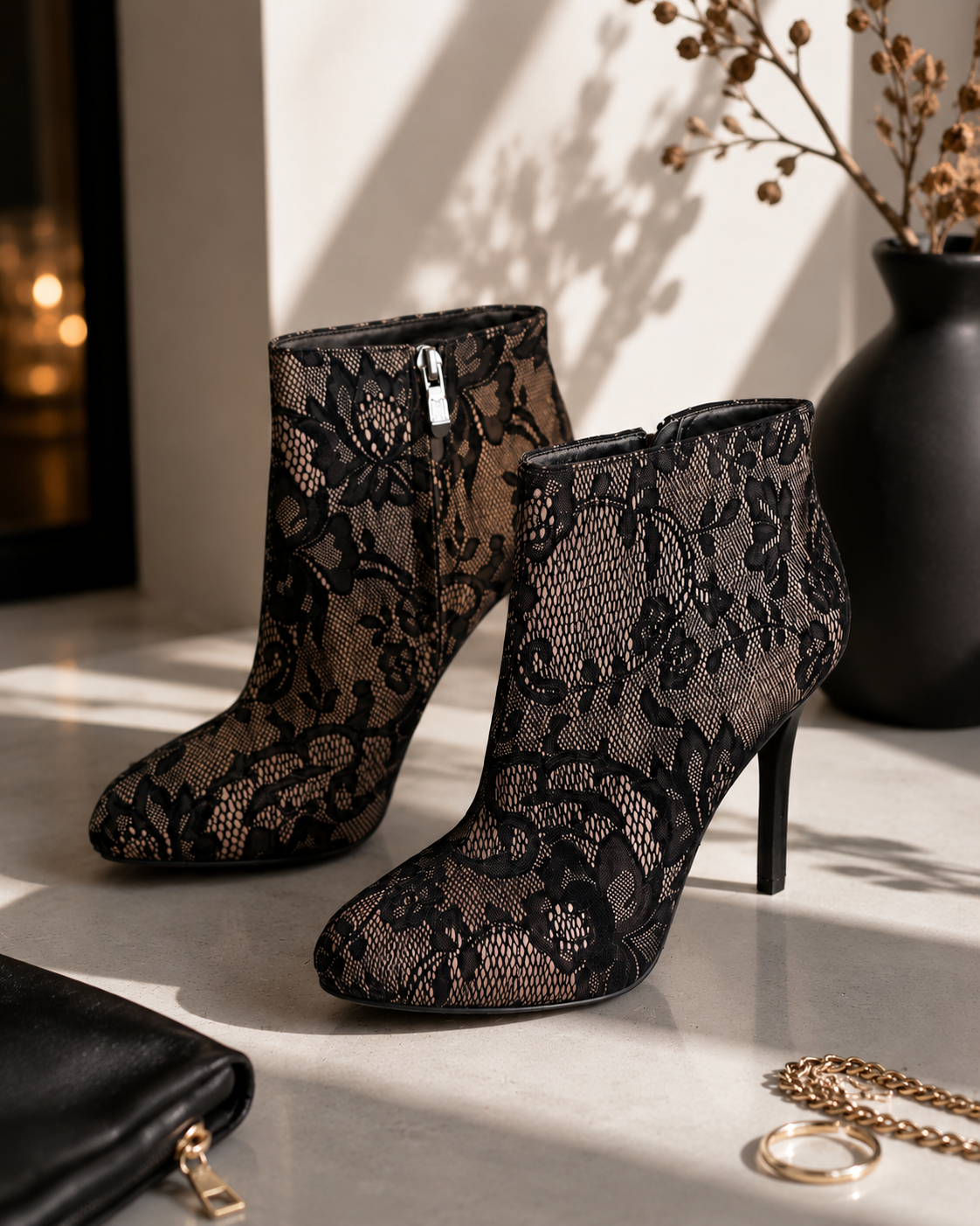 Black Lace:Nude Booties Size 8.PNG