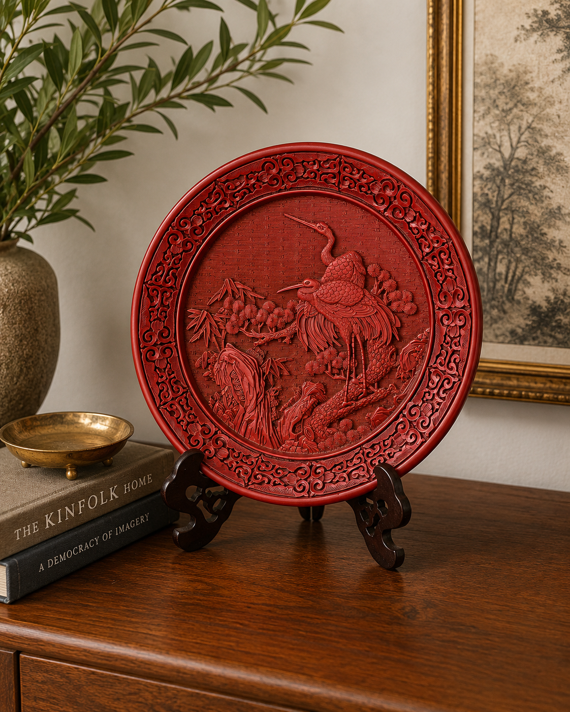 crane cinnabar plate and stand.PNG