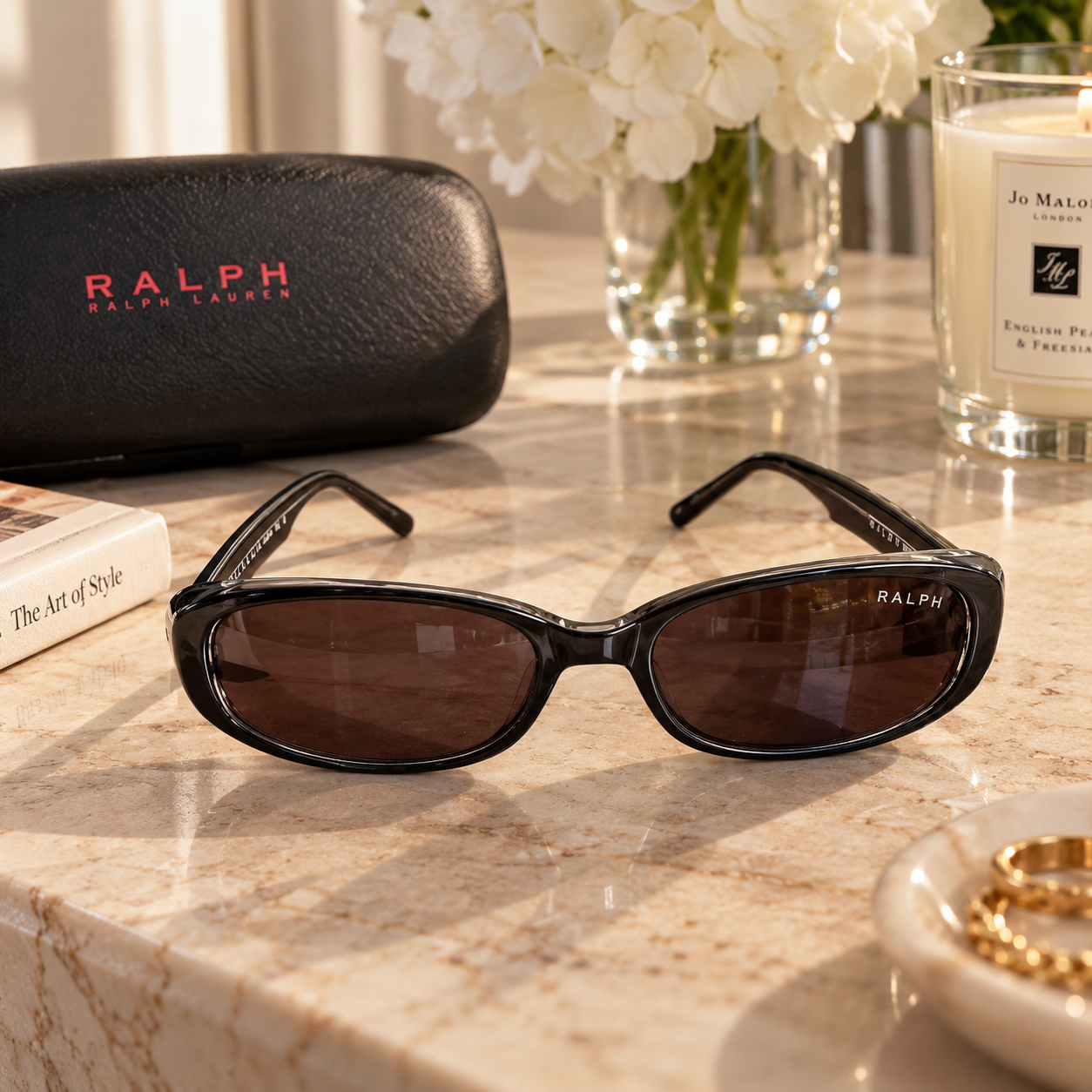 Ralph Lauren Black Oval Sunglasses with Black Case