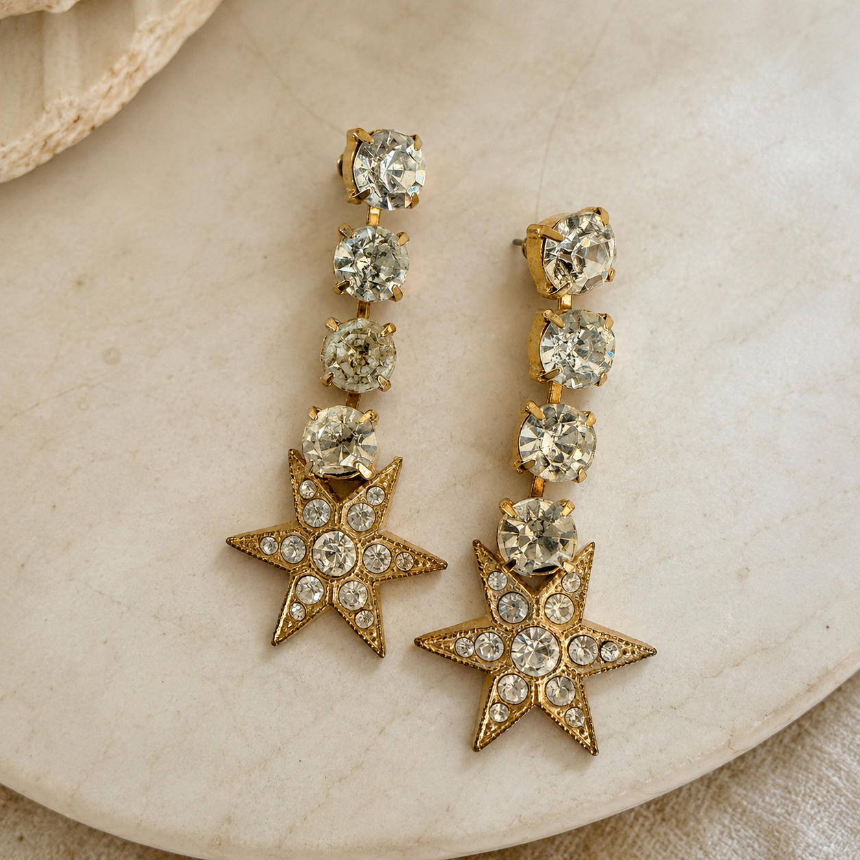 Vintage Kirks Folly Crystal Star Drop Earrings
